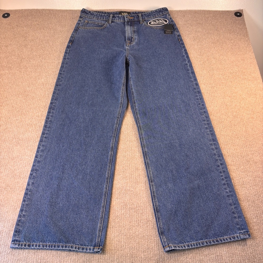 Von Dutch Originals Baggy Wide Leg Jeans Mens 32 Medium Wash Blue Denim NWT - Picture 2 of 8